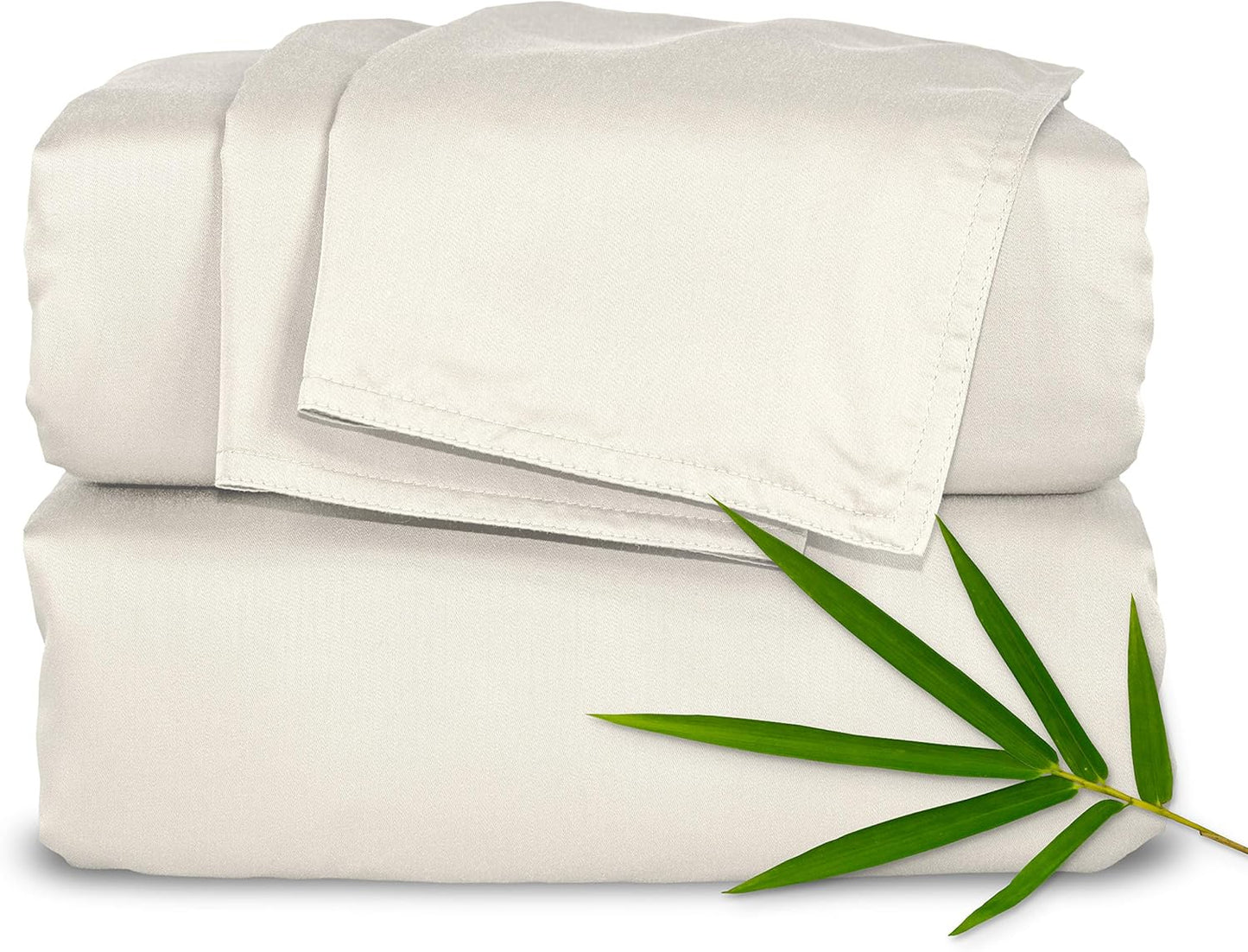 Pure Bamboo Twin Sheets - Luxuriously Soft 100% Organic Viscose Bed Sheet Set | Cooling Ivory Color, Double Stitching