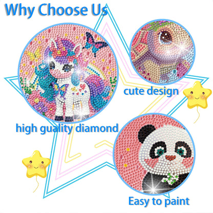 Bzconxin 6 Pieces Cartoon Animals Diamond Painting Kits for Kids Beginners,Diamond Art for Kids Ages 6-12 Girls Boys,5D Full Round Drill Big Gem Arts and Crafts for Home Wall Decor 6x6 Inch