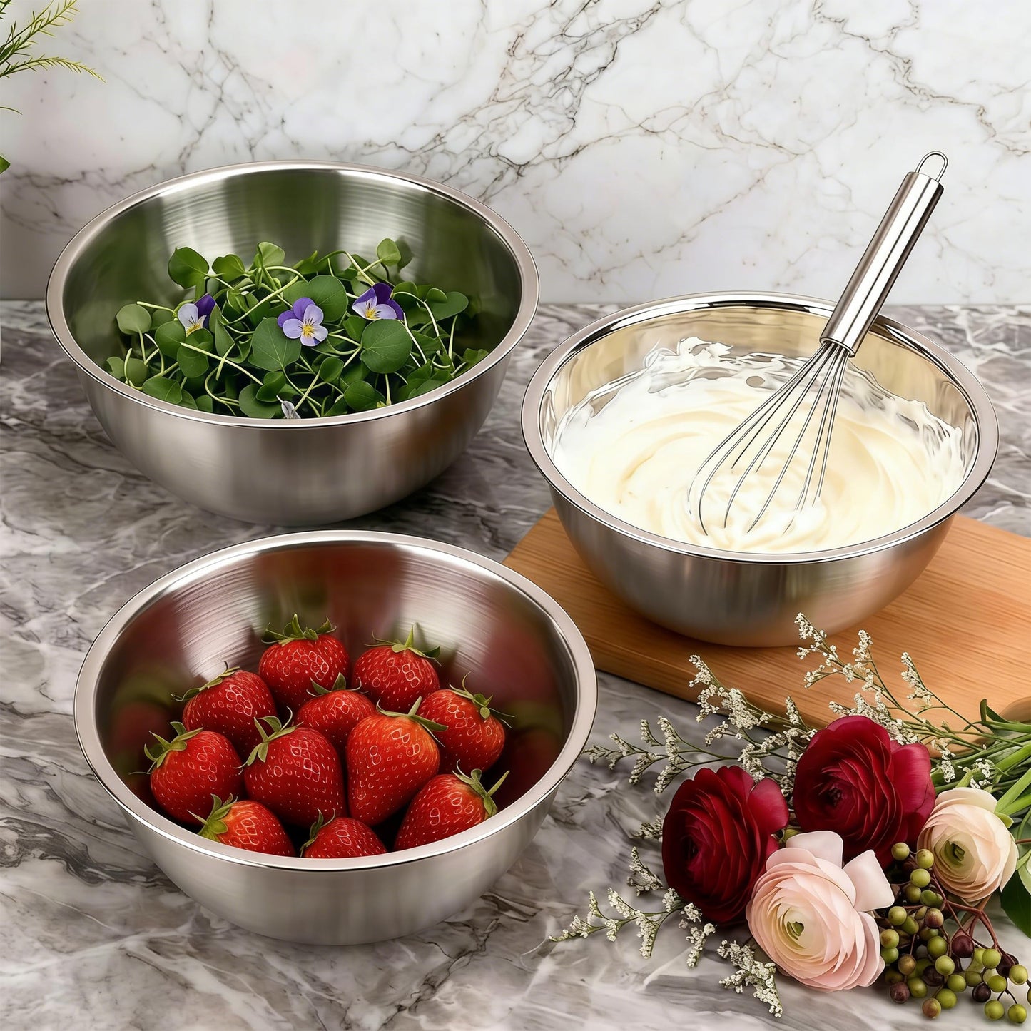 12 Pcs 304 Stainless Steel Mixing Bowls with Graduations, Metal Serving Salad Bowls, Reusable Baking Food Storage Containers for Baking, Cooking, Making Salads, Soups, Ice Cream, Noodles, cereal
