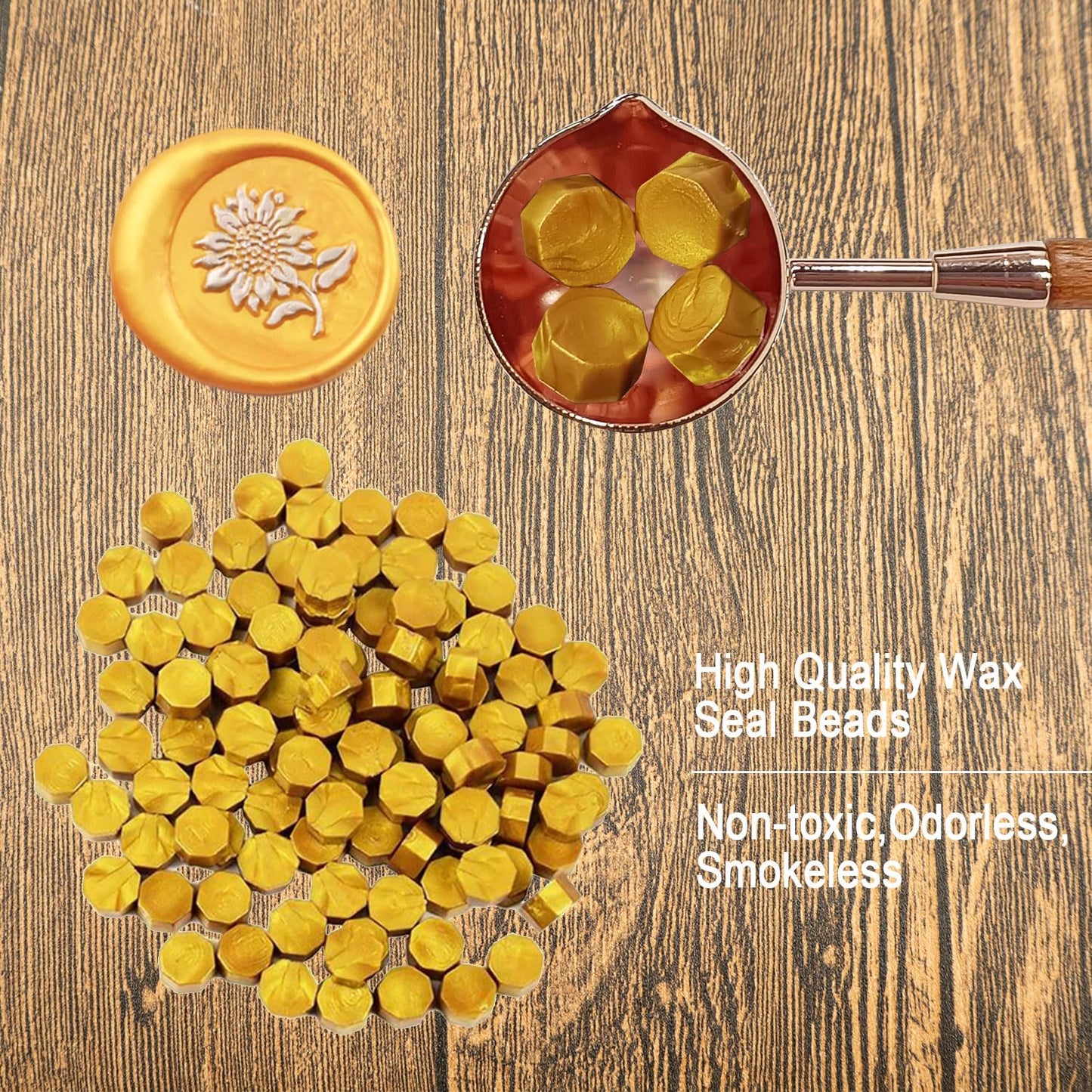 Wax Seal Beads Kit, Ioggtser Sealing Beads Set with 400PCS Gold Wax Seal Beads, Melting Warmer, Melting Spoon,4 PCS Candles, for Wedding Envelope