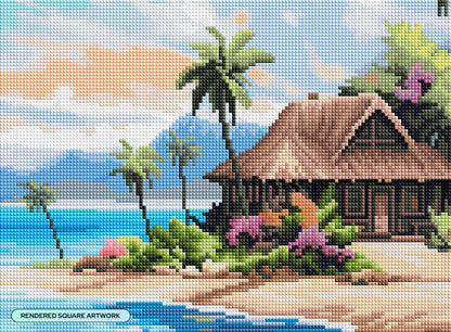 DIAMOND ART CLUB Beach Bungalow Diamond Painting Kit, Fun DIY Crafts for Adults, Square Diamond Art Canvas, 13.3" x 9.8" (33.9 cm x 24.9 cm)