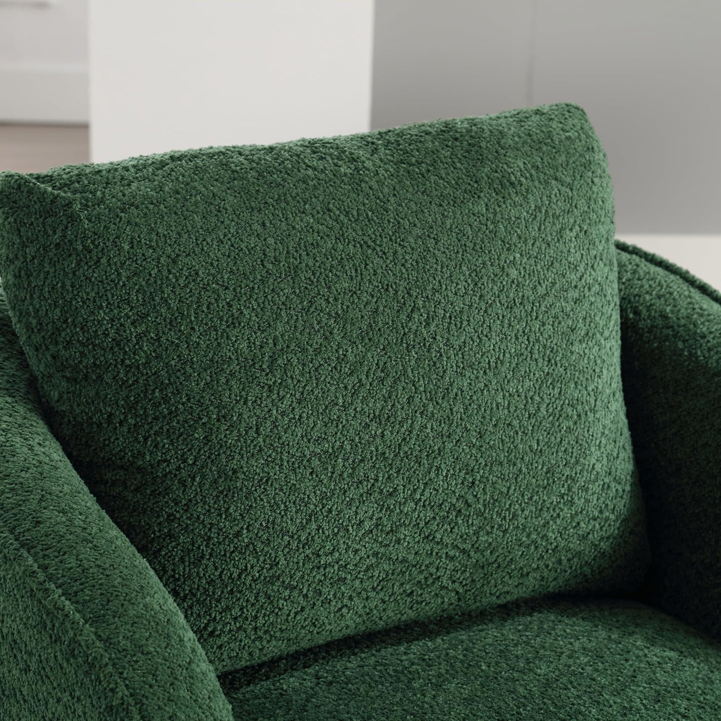 KEIKI 30" Boucle Round Accent Oversized Single Sofa Chair with High Resilience Cushion, Modern Style Upholstered Swivel Accent Barrel Chair, Lounge Armchair, Easy Assembly, for Living Room, Green