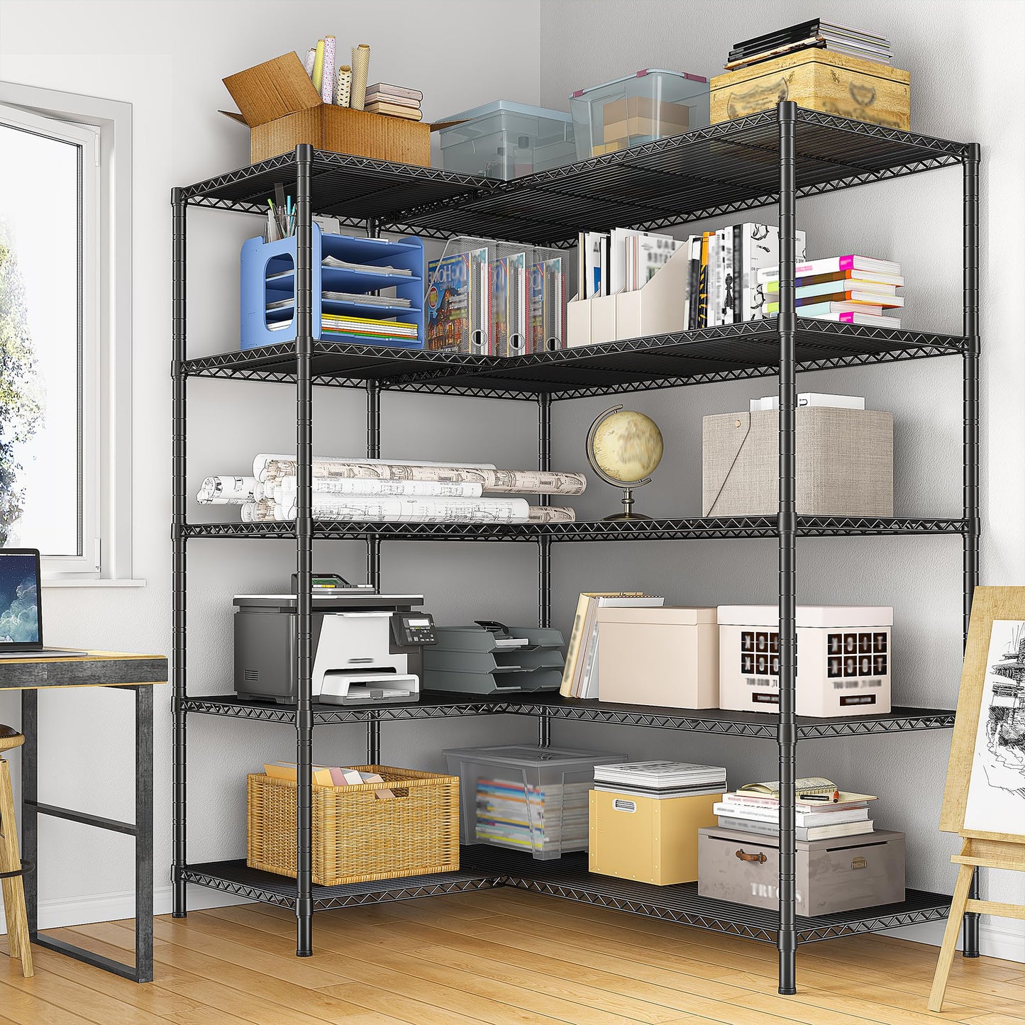 Romorgniz 70.8H Wire Shelving Rack, 5Tier Metal Shelving Unit,1200LBS Heavy Duty Storage Shelves,Adjustable Pantry Shelves, Metal Shelf and Storage Rack,Industrial Shelving 52.36W x13.78Dx70.8H,2PCS