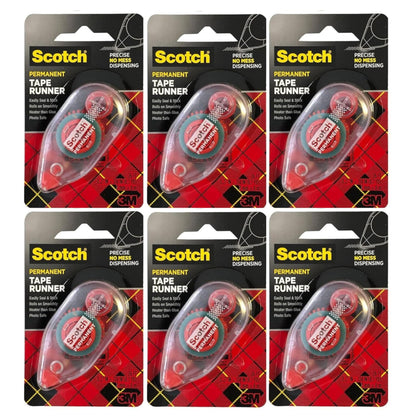 Scotch Double-Sided Permanent Adhesive Roller 0.27 in x 26 ft Refillable Acid-Free Photo-Safe Tape for Scrapbooking Card Making Crafting and Office Use, 6 Pack