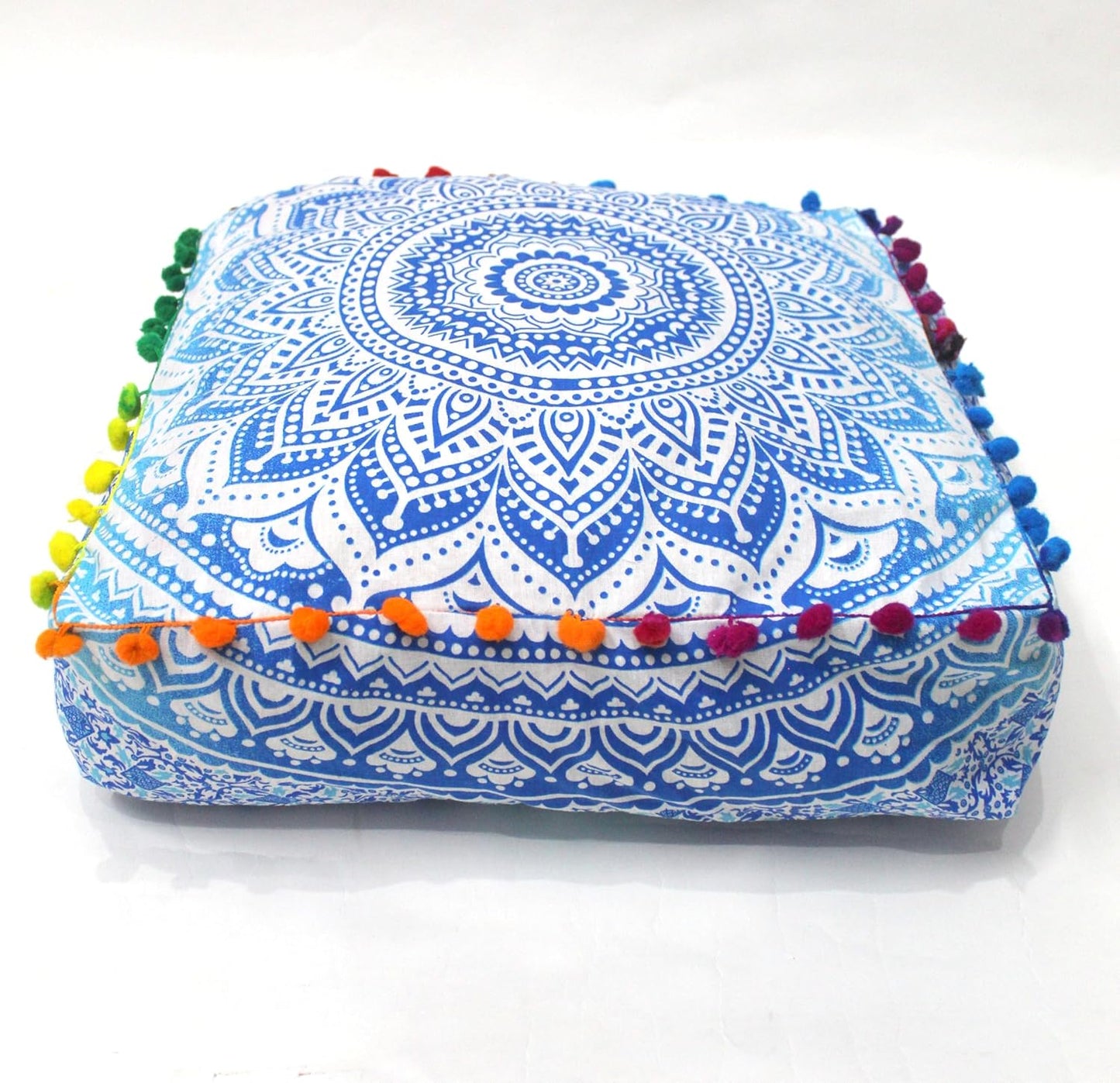 18" CRAFT KALA Square Large Hippie Mandala Meditation Floor Ottoman Pillow Cushion Pouf Cover Square Poufs Bohemian
