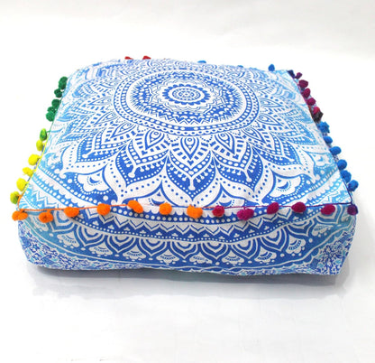 18" CRAFT KALA Square Large Hippie Mandala Meditation Floor Ottoman Pillow Cushion Pouf Cover Square Poufs Bohemian
