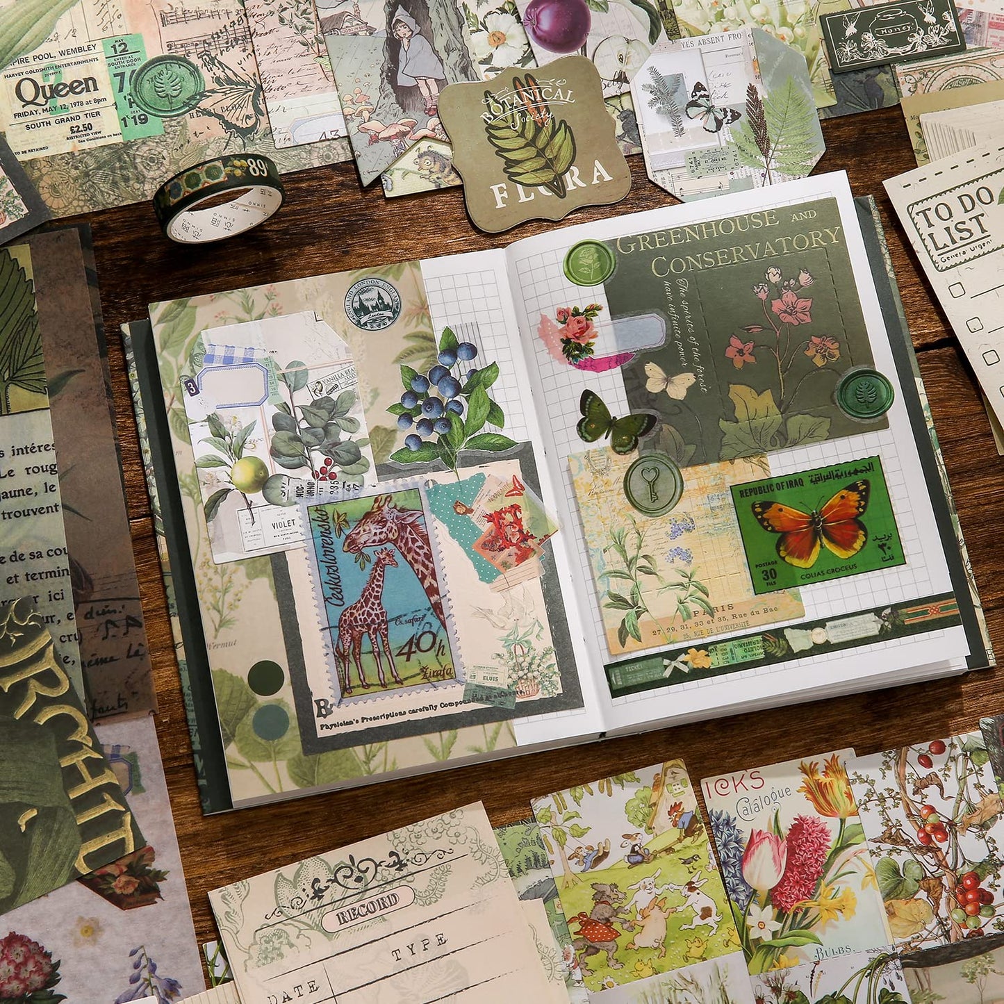 Scrapbooking Supplies Kit, Vintage Botanical Aesthetic Scrapbook Kit for Bullet Junk Journal, Stationery, A6 Grid Notebook, Flower DIY Journaling Supplies, Birthday Craft Gift for Teen Girl Women
