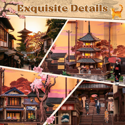 CUTEBEE Book Nook Kit – DIY Miniature House Diorama Kit for Adults, Japanese Kyoto Street Booknook Twilight Sakura Path, 3D Wooden Puzzle Bookshelf Insert, Fold-Out Dollhouse Decor Gift