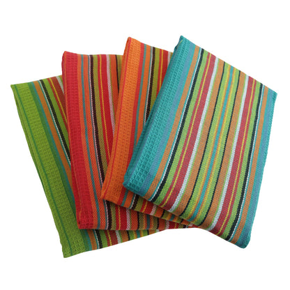 DG Collections Salsa Stripe Kitchen Dish Towels, 100% Cotton, Highly Absorbent, Multi Purpose Waffle Tea Towels for Cooking, Drying & Cleaning, 16x28 Inches, Pack of 12
