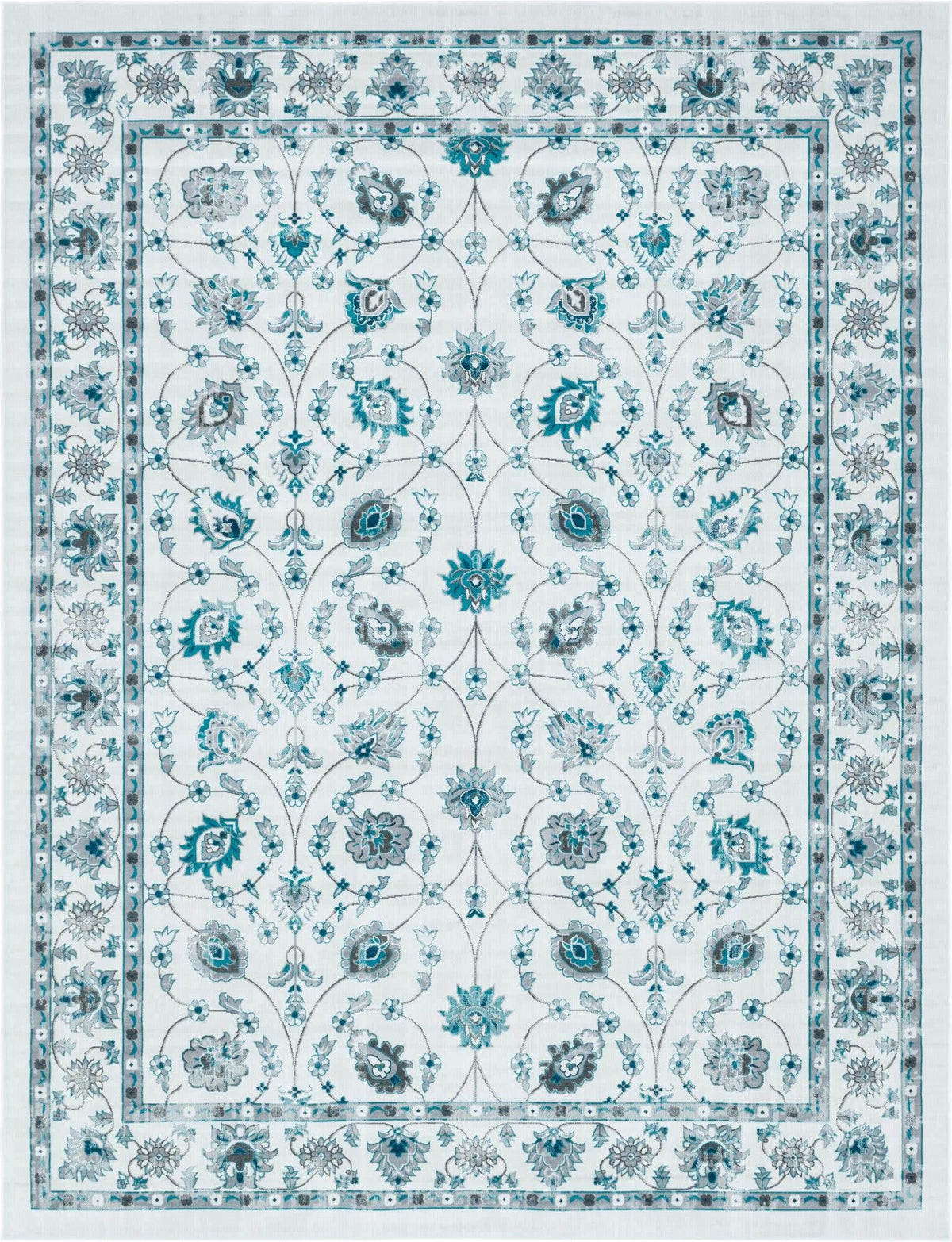 Unique Loom Aarhus Collection Vintage Border Area Rug (10' 0 x 13' 0 Rectangular, Ivory/Teal)