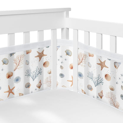 Sweet Jojo Designs + BreathableBaby 2-Piece Breathable Mesh Crib Liner Set (Ocean Seashells) for Boys/Girls, Baby, Infants/Newborn Nursery (Nautical, Beach Theme, Watercolor, Starfish, Coastal, Sea)
