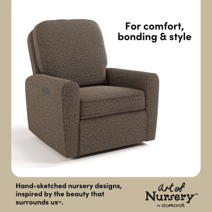 Storkcraft Amalfi Deluxe Power Recliner Swivel Glider – Premium Electronic Nursery Rocking Chair, Oeko-TEX 100 Certified, Includes Dual-USB Charging Port with USB-A & USB-C (Mountain Brown Boucle)