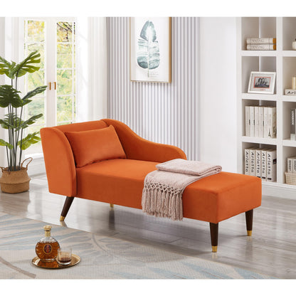GDFStudio Upholstered Chaise Lounge Chair Indoor, Modern Velvet Recliner Lounge Chair with Removable Pillows, Gold Wood Legs, Backrest & Armrest, Reading Chaise Chair for Living Room Bedroom, Orange
