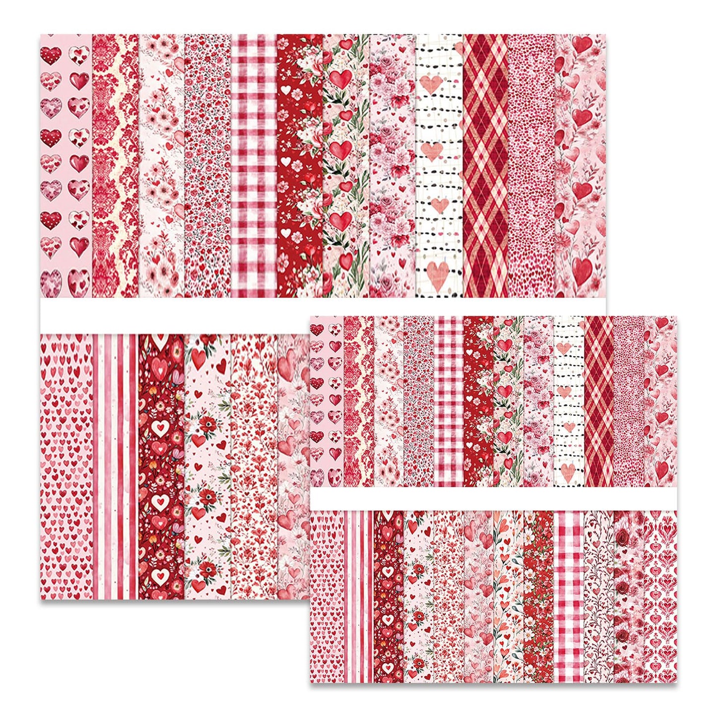 MerwDeeyt Scrapbook Paper 12x12 In and 6x6 In Pack, 48 Sheets Decorative Paper Double Sided Patterned Craft Paper for Scrapbooking Card Making Journaling Decor (Red)