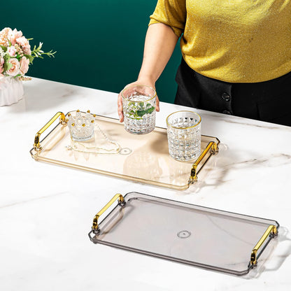 Acrylic Serving Tray with Handles, Decorative Countertop Tray for Coffee Table, 16 x 9 x 0.8 inches - Transparent