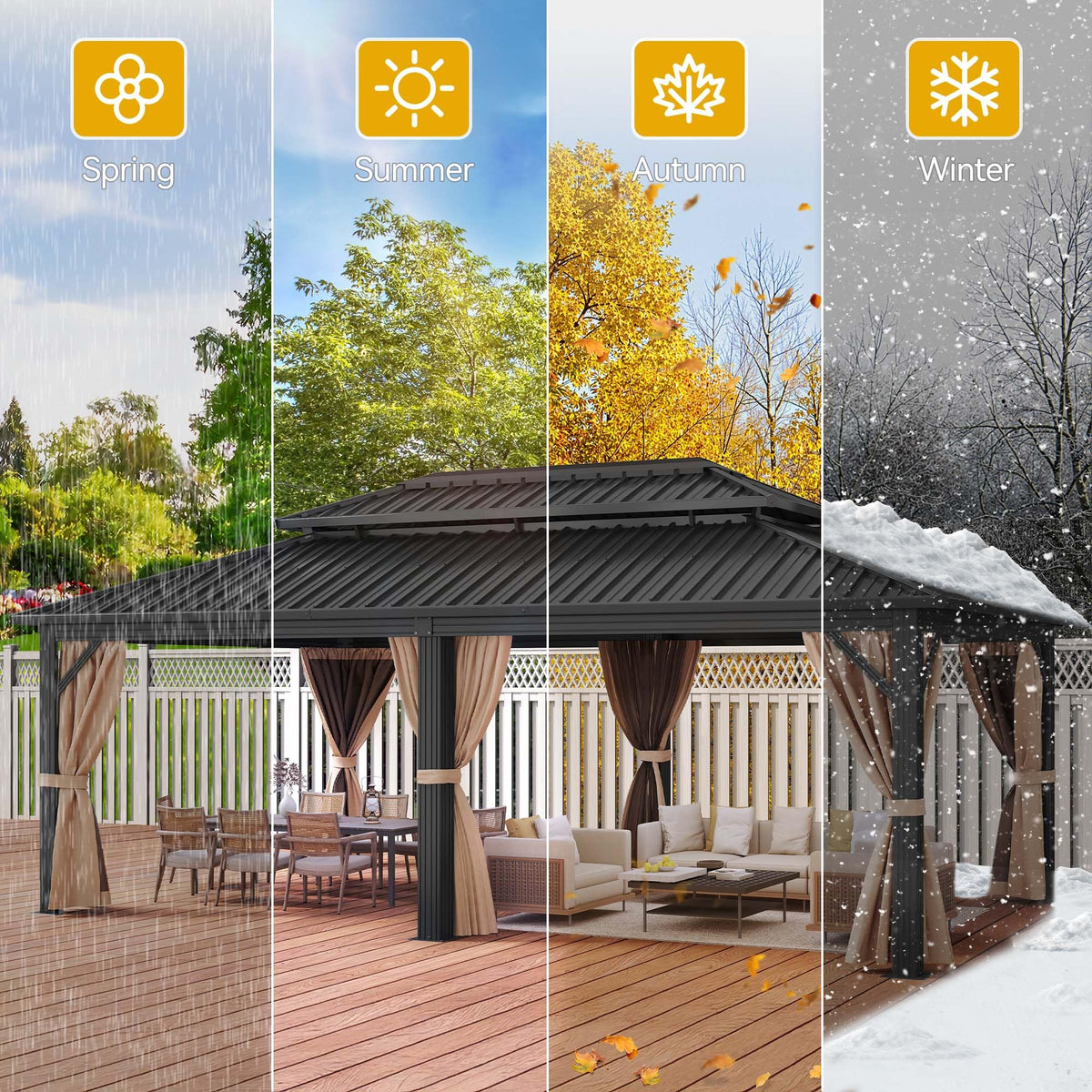 DWVO 20x12ft Aluminum Gazebo Hardtop Double Roof Canopy Outdoor Gazebo Galvanized Roof with Netting and Curtain Garden Tent for Patio, Backyard and Deck