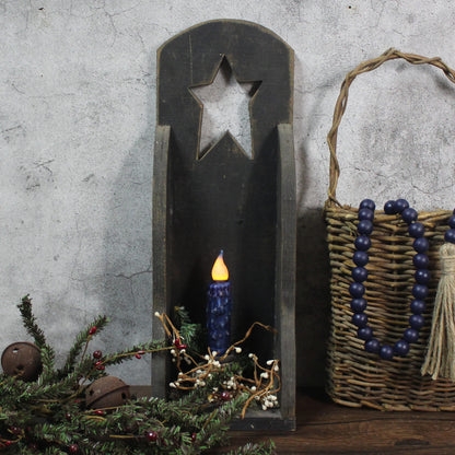 CVHOMEDECO. Real Wax Hand Dipped Battery Operated LED Timer Taper Candles Rustic Primitive Flameless Lights Decor, 4-3/4 Inch, Navy Blue, 2 PCS in a Package