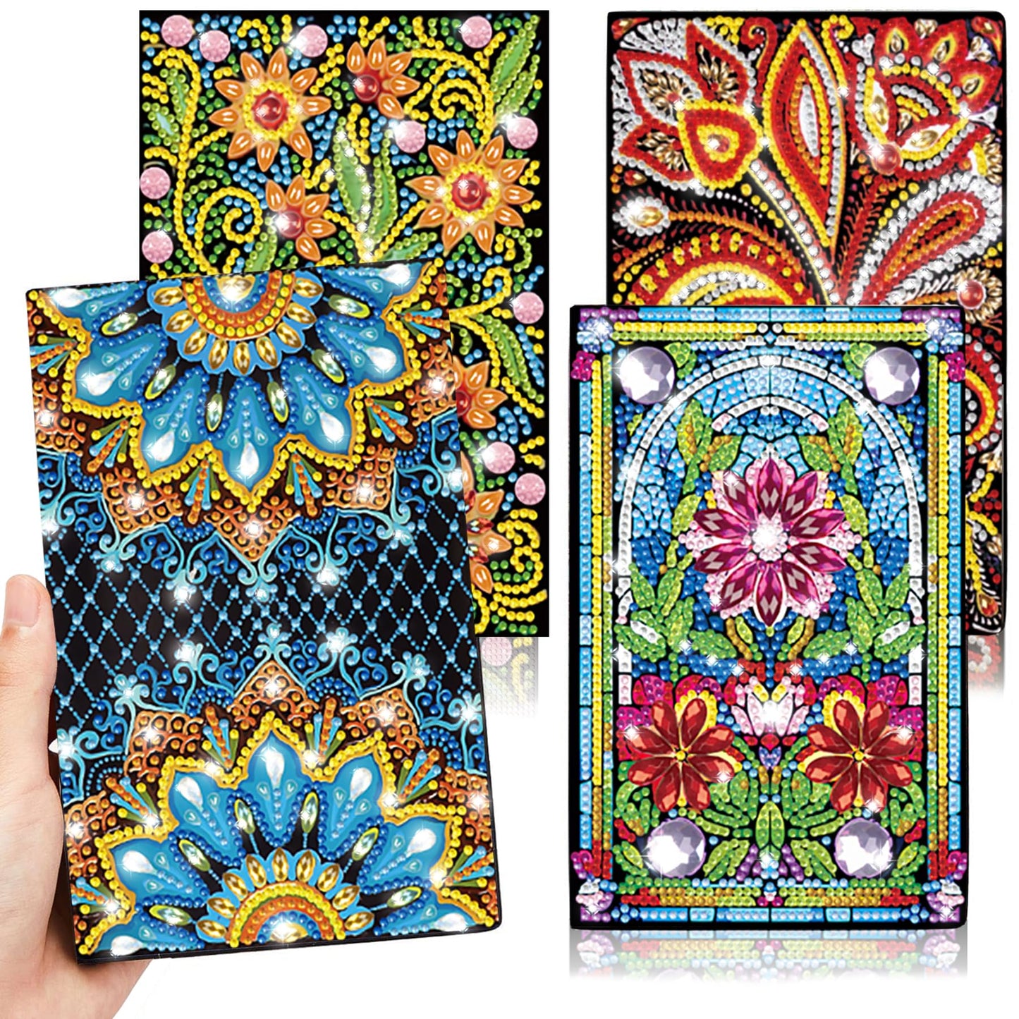 Josongslax Diamond Art Kits for Adults Teens, 4 Pack Diamond Painting Journals Notebooks, DIY 5D Gem Dots Art Crafts for Adults Clearance, Teenagers' Birthdays, Graduation, Christmas Gifts with Tools