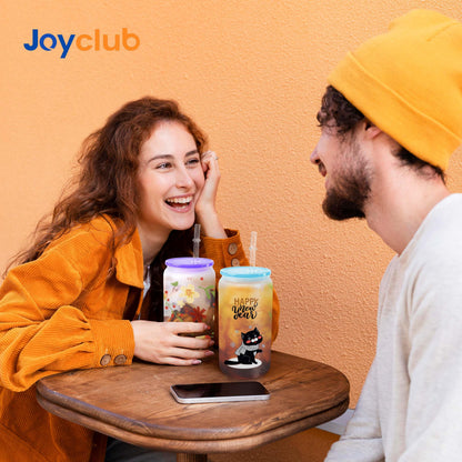 Joyclub 12 Pack Sublimation Blanks Bulk Frosted Glass Cups with Acrylic Lids16 OZ Borosilicate Can Glass Tumblers Wholesale for Beer Juice Soda Iced Coffee DIY Gifts