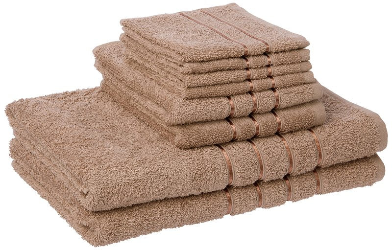 Lavish Home 8 Piece 100% Cotton Plush Bath Towel Set - Taupe 27.5"x57.25"x0.25"