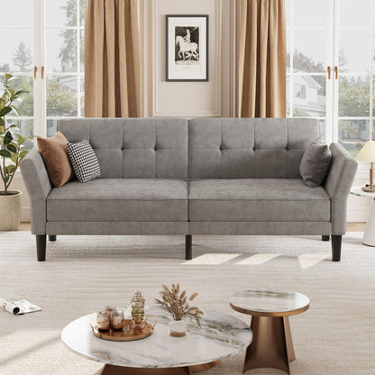 89" Futon Sofa Bed, Modern Sleeper Couch with Adjustable Backrest & Armrest, Convertible Couch Bed with Deep Seat for Living Room Bedroom, Apartments