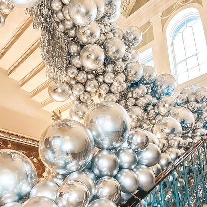 PartyWoo Metallic Silver Balloons, 50 pcs 12 Inch Silver Metallic Balloons, Silver Balloons for Balloon Garland or Arch as Wedding Decorations, Birthday Decorations, Party Decorations, Silver-G102