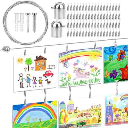 Windspeed Kids Artwork Display Wall Decor for Hanging Photo Kids Art Display for Classroom, with 118 in Alloy Steel Wire, 48P Hanging Clips