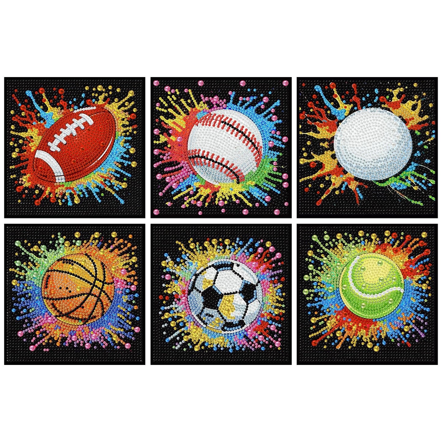 LEZHIJIA 6 Pack Small Diamond Art for Kids, Balls Mini Diamond Painting Kits for Kids, Diamond Dots Full Drill Crafts for for Kids Ages 4-8-12, Easy Gem Kit Kid for Gift Home Wall Decor 7x7inch