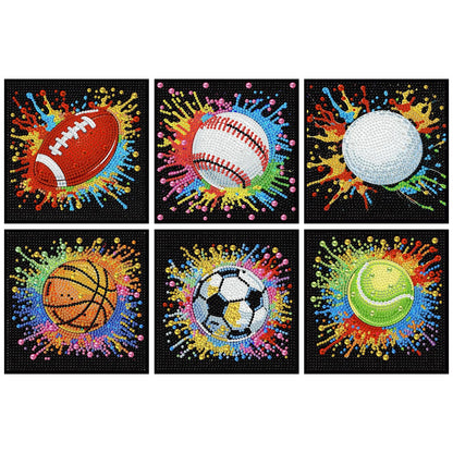 LEZHIJIA 6 Pack Small Diamond Art for Kids, Balls Mini Diamond Painting Kits for Kids, Diamond Dots Full Drill Crafts for for Kids Ages 4-8-12, Easy Gem Kit Kid for Gift Home Wall Decor 7x7inch
