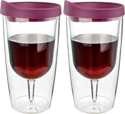 Southern Homewares 10oz Merlot Red Lid Wine Tumbler, 2-Pack, Insulated Double Wall Acrylic