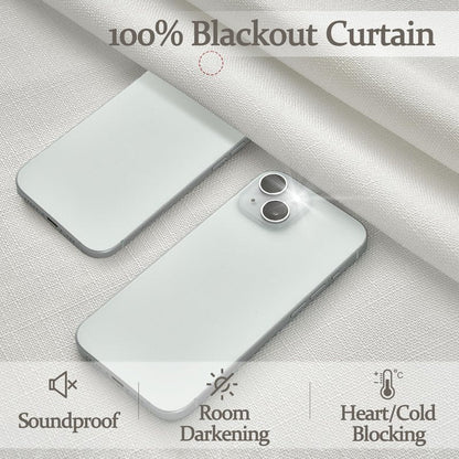 100% Blackout Linen 96 Inch Curtains 2 Panel Set for Bedroom, Modern Pinch Pleated Natural Linen Off Beige White Insulated Heavy Curtain 40 x 96 Inches Length Sliding Glass Door Room Darkening Drapes