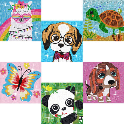 KINPLUB 6 Pack Diamond Art Kits for Kids Beginners, DIY Full Drill Animal 5D Diamond Painting Kits for Kids Ages 6-8-10-12, Gem Art by Number Dots Kits for Boys & Girls for Birthday Gifts(6x6 Inch)