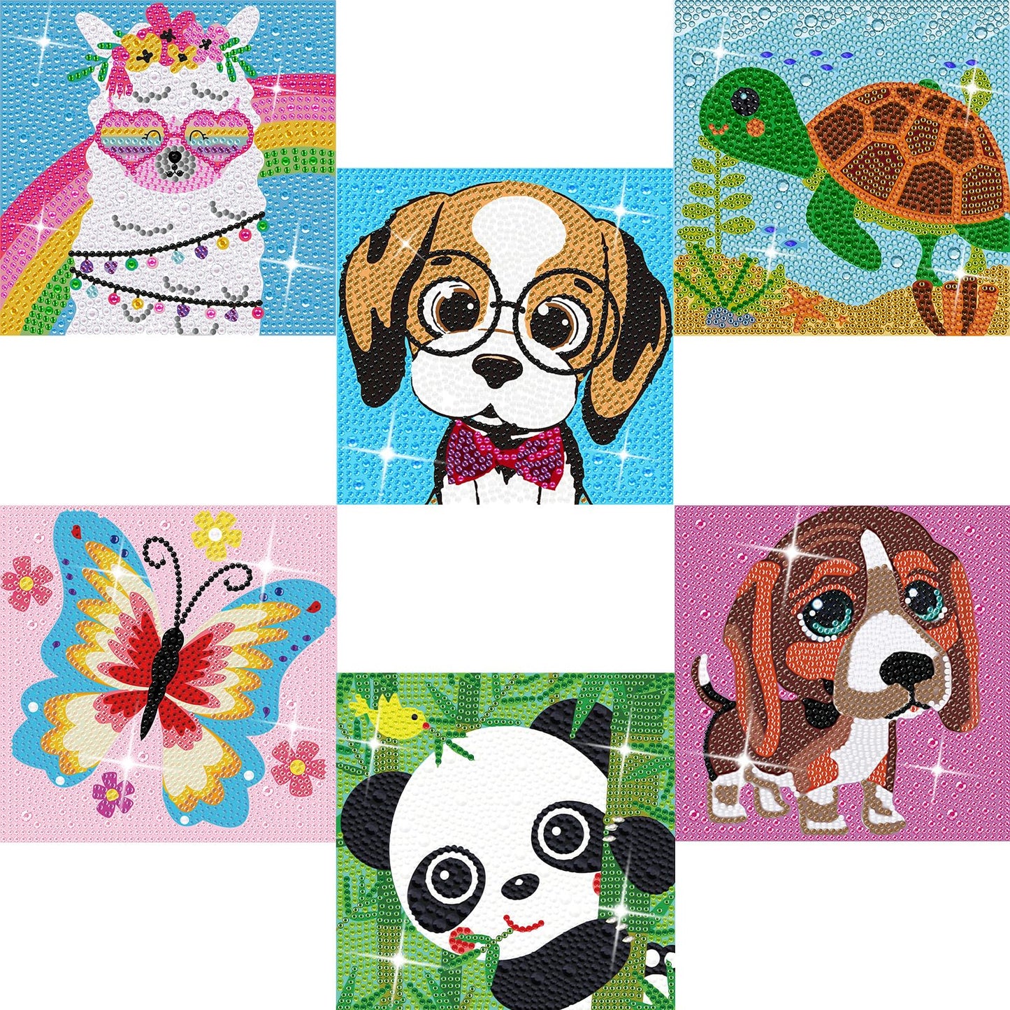 KINPLUB 6 Pack Diamond Art Kits for Kids Beginners, DIY Full Drill Animal 5D Diamond Painting Kits for Kids Ages 6-8-10-12, Gem Art by Number Dots Kits for Boys & Girls for Birthday Gifts(6x6 Inch)