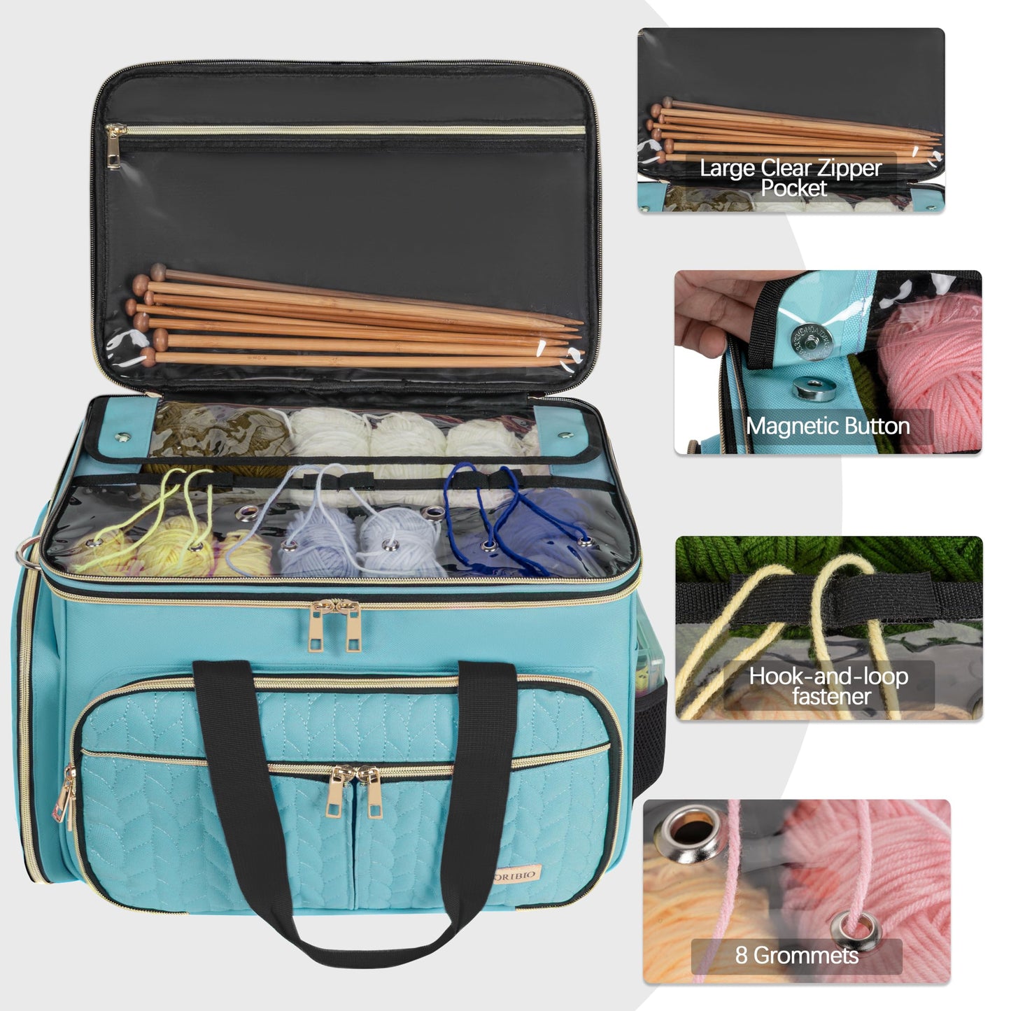 Large Knitting Bag Yarn Storage Organizer,Portable Crochet Tote Bag,Yarn Bags for Crocheting On The Go for Knitting Needles, Crochet Hooks, Knitting Accessories, Unfinished Project