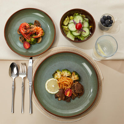 Pokini 36 Piece Stoneware Dinnerware Sets, Ceramic Plates and Bowls Set, Microwave & Dishwasher Safe Kitchen Dish Set, Modern Dinner Salad Plates | Cereal Bowls for 12, Dishware Sets Sage Green
