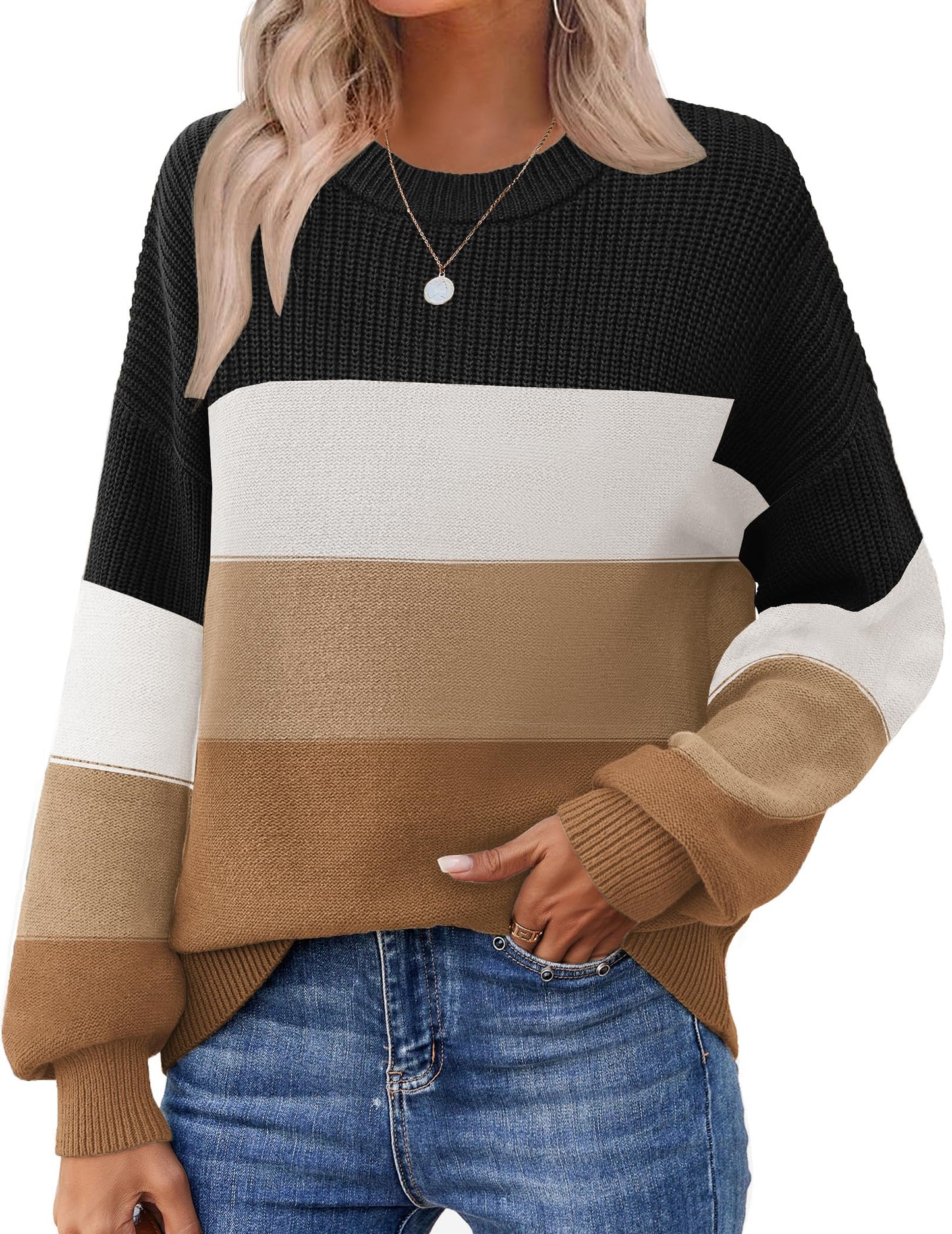Zeagoo Women's 2025 Fall Chunky Knit Sweater Oversized Crewneck Long Sleeve Winter Cotton Pullover Sweaters Jumper Tops
