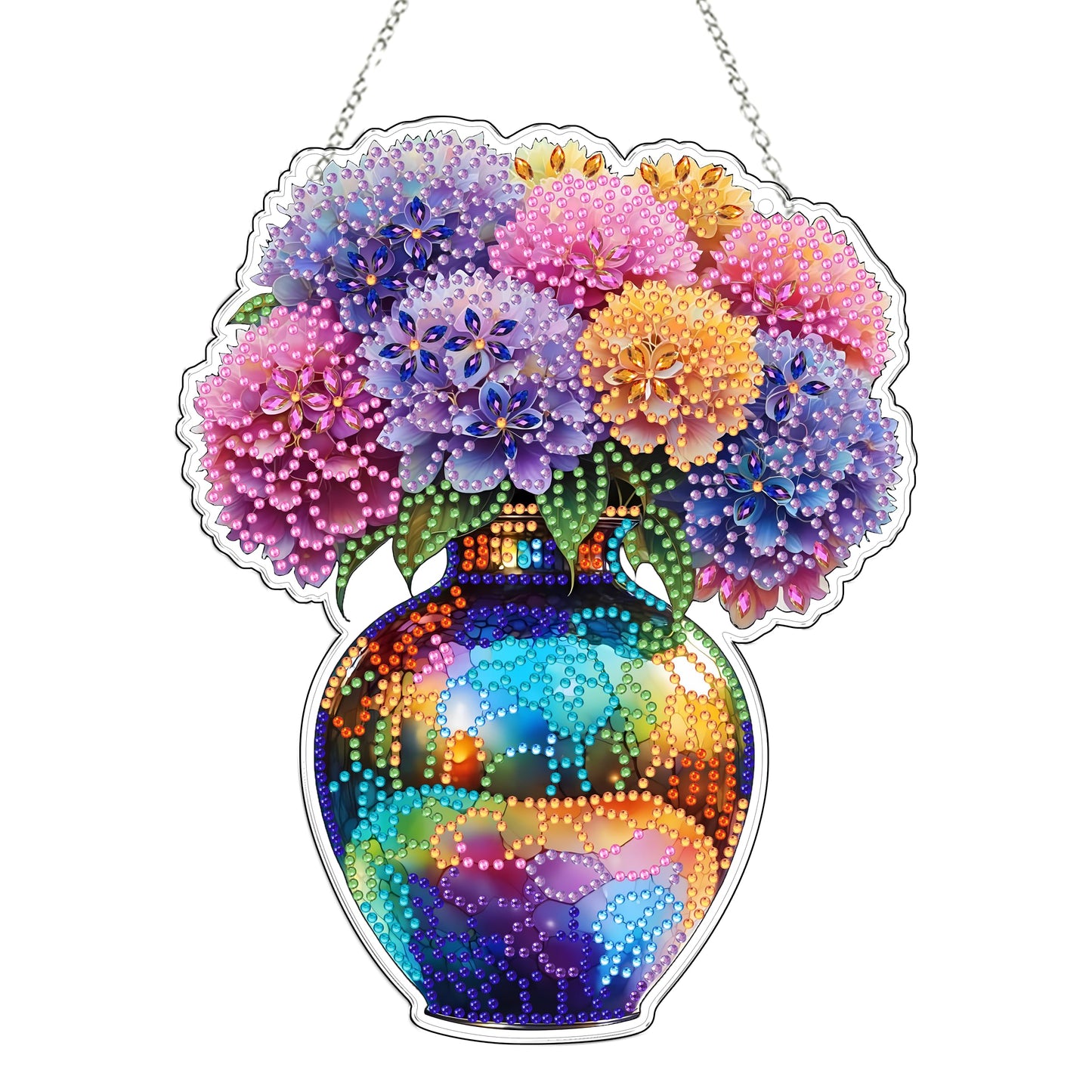 JJFox Diamond Art Hanging Kit for Adult,Special Shaped Rhinestone,DIY Acrylic Diamond Art Painting Window Pendants Home Garden Wall Hanging Kits Hanging Ornament,Double Sided (Vase)