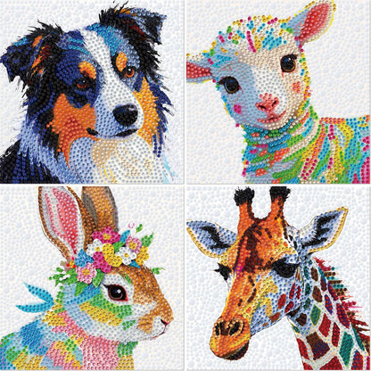 lesaonsy Animal Diamond Painting Kit for Kids, 4-Pack Set Diamond Art Kits for Boys & Girls, Gem Art DIY Craft -Dog, Lamb, Bunny, Giraffe