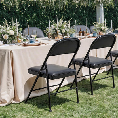 2 Pack Commercial-Grade Simple Deluxe Portable Padded Folding Chairs, Leather Upholstered Seat Pad & Durable Metal