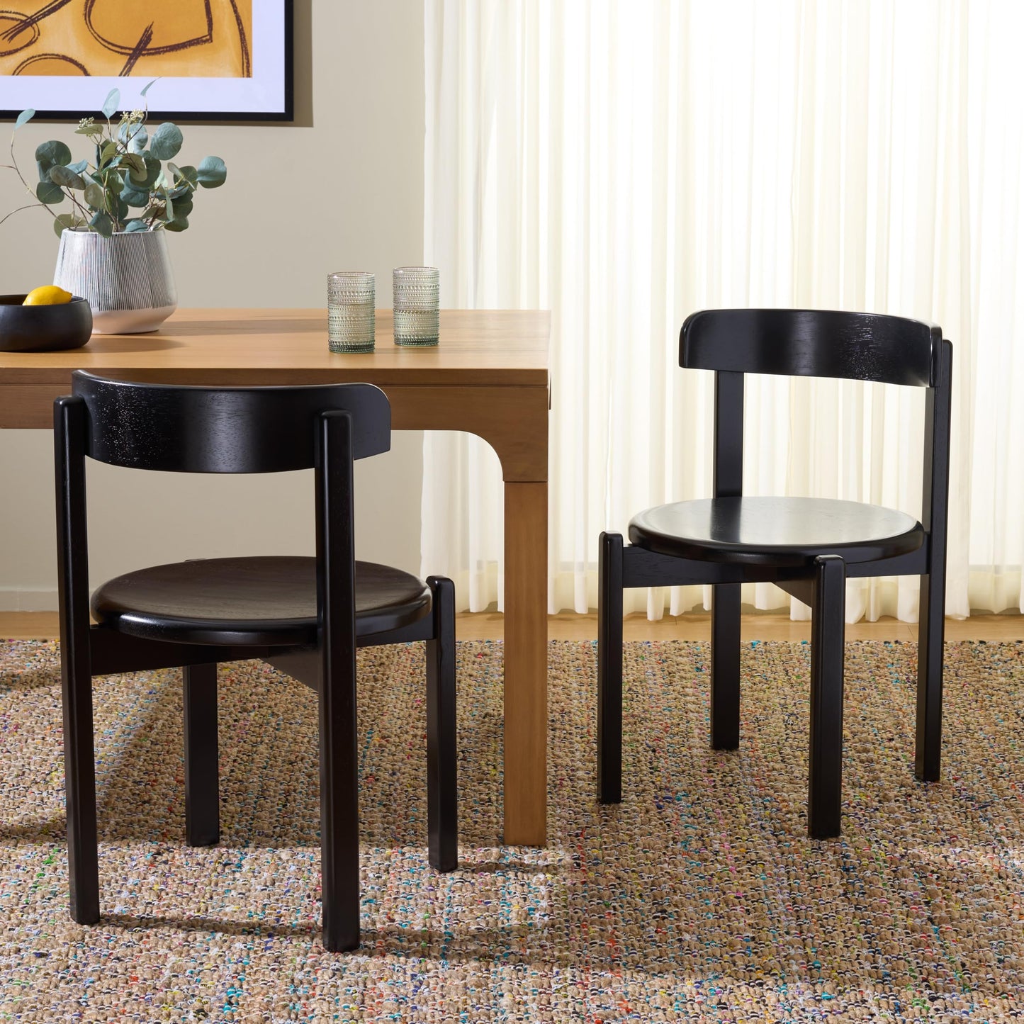 SAFAVIEH Furniture - Calixto Dining Chair Set of 2 - Black Solid Wood - Round Seat Modern Chair - Fully Assembled - Ideal for Dining Room, Kitchen, 19" Seat Height (DCH8809B-SET2)