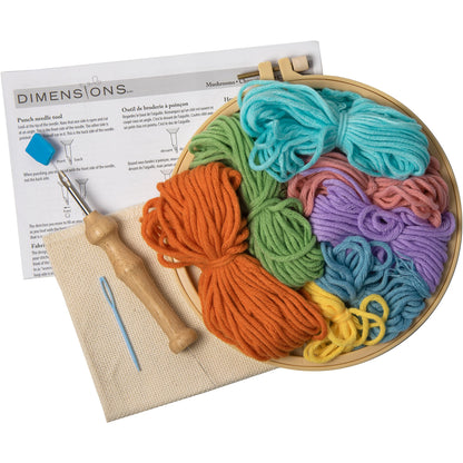 Dimensions 72-76394 Mushrooms Punch Needle Kit for Beginners, 8" Diameter, Multicolor, 7pcs