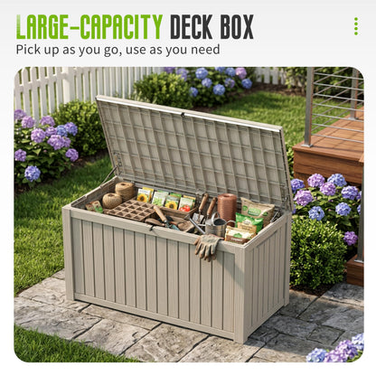 FICARTS Deck Storage Box, Waterproof Outdoor Storage Bin with Lockable Lid, Weatherproof Patio Deck Box for Garden Tools, Pool Supplies & Patio Accessories (Grey,230GAL)