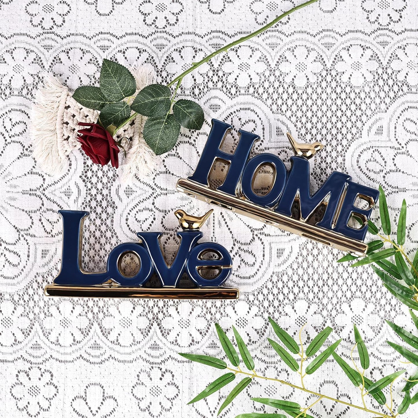 Love Sign Decor,Blue and Gold Room Decor Aesthetic, Knick Knack Shelf,Gold Bird Decor, Boho Bookshelf ,Abstract Gold