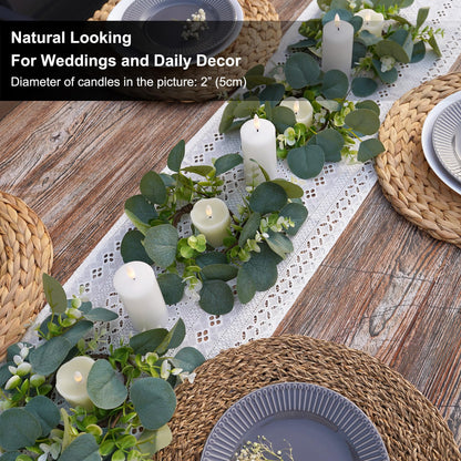Rhytsing 4pcs Artificial Eucalyptus Leaves Candle Rings, Wreaths of Pillar Candles for Wedding and Home Decoration, Green Candlestick Holders for Spring and Summer - Inner Diameter: 3.5"