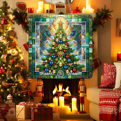 JJFox DIY Acrylic Diamond Art Painting Wreath Kits Special Shaped Rhinestone Diamond Art Window Pendants Home Garden Wall Hanging Kits Hanging Ornament，Double Sided(Christmas Tree-1)
