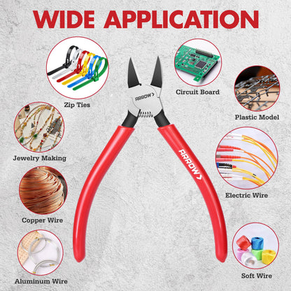 ARROW 7" Precision Wire Cutters - Spring Loaded Side Cutters, Ultra-Sharp Flush Cut Pliers, Diagonal Cutting Pliers with Non-Slip Handle for Jewelry Making, Crafts, Electronics, Zip Ties, DIY Models