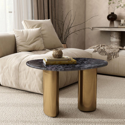 Furniture of America Gavora Modern 32-inch Grey and White Sintered Stone Top End Table with Gold Dual Pedestal Legs for Small Space, Living Room, Home Office, Multi-Color