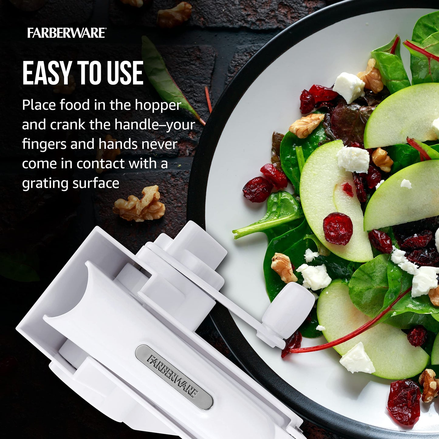 Farberware Professional Rotary Grater with Fine Etched Stainless Steel Drum, 4.33x5.51x3.54 Inch, White