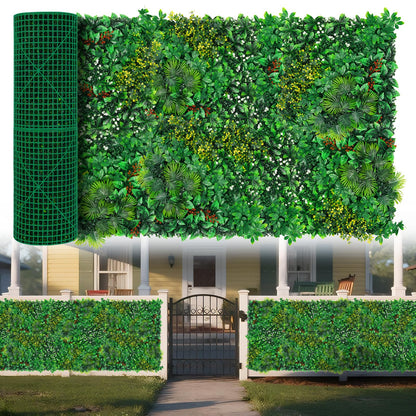 Yangrass Artificial Grass Wall Panels, 40"x120" (33.33 sqft) Boxwood Wall Roll with Tropical Leaves, Faux Greenery Privacy Fence Screen, Grass Backdrop for Outdoor Indoor Garden Birthday Wedding Decor