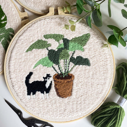 Myfelicity Punch Needle Kit for Adults, Beginners, Cat and Greenery Patterns, Includes Punching Needle Supplies